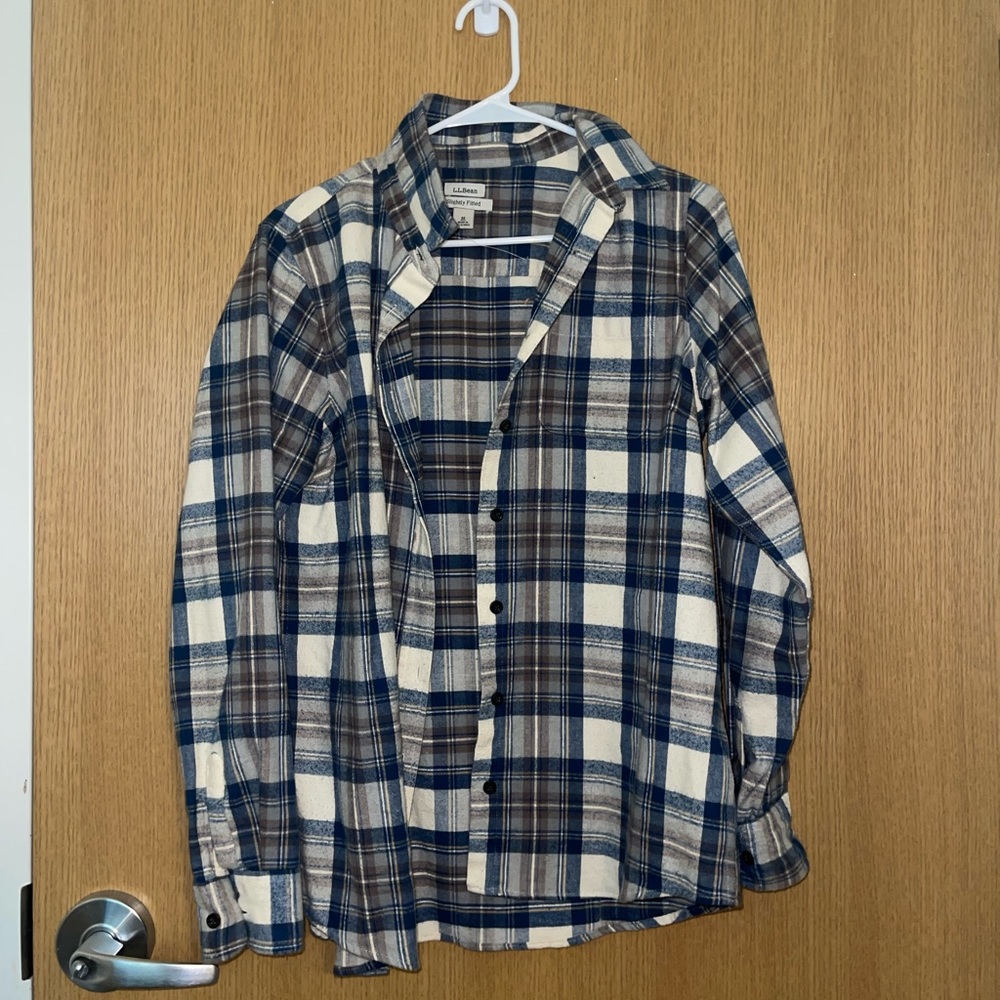 L.L Bean Blue and White Flannel